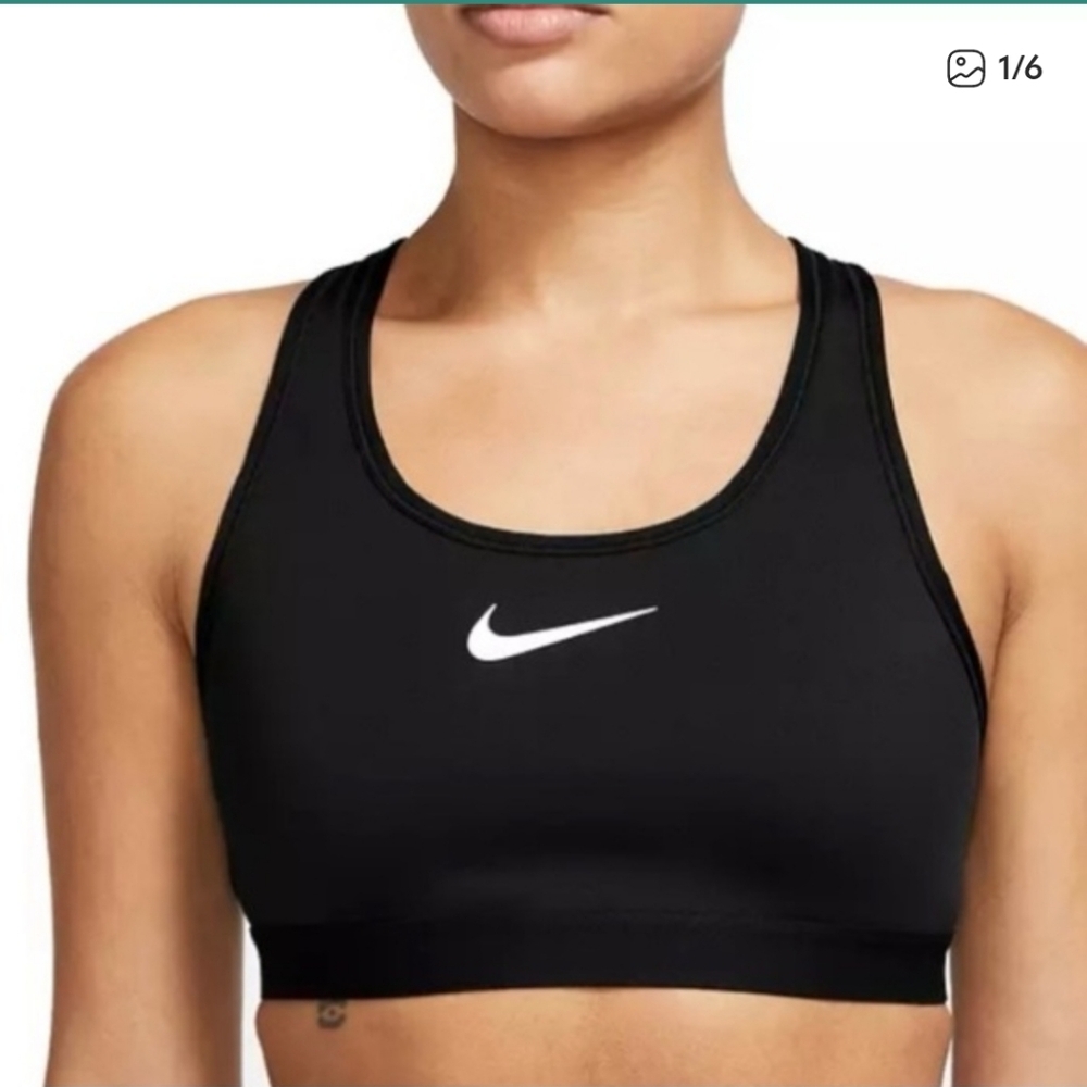Nike Swoosh Dri-Fit Black Sports Bra with White Logo, Size‎ Medium, Workout